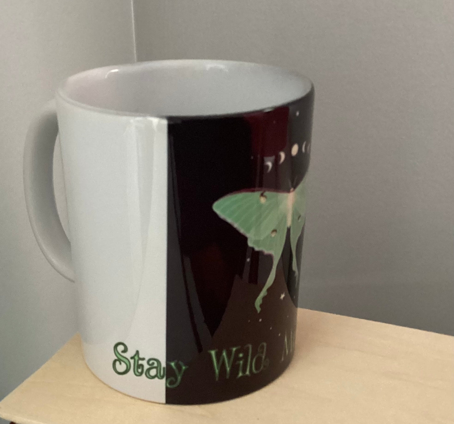 Uniquely designed 11 oz Luna Moth ceramic coffee mug