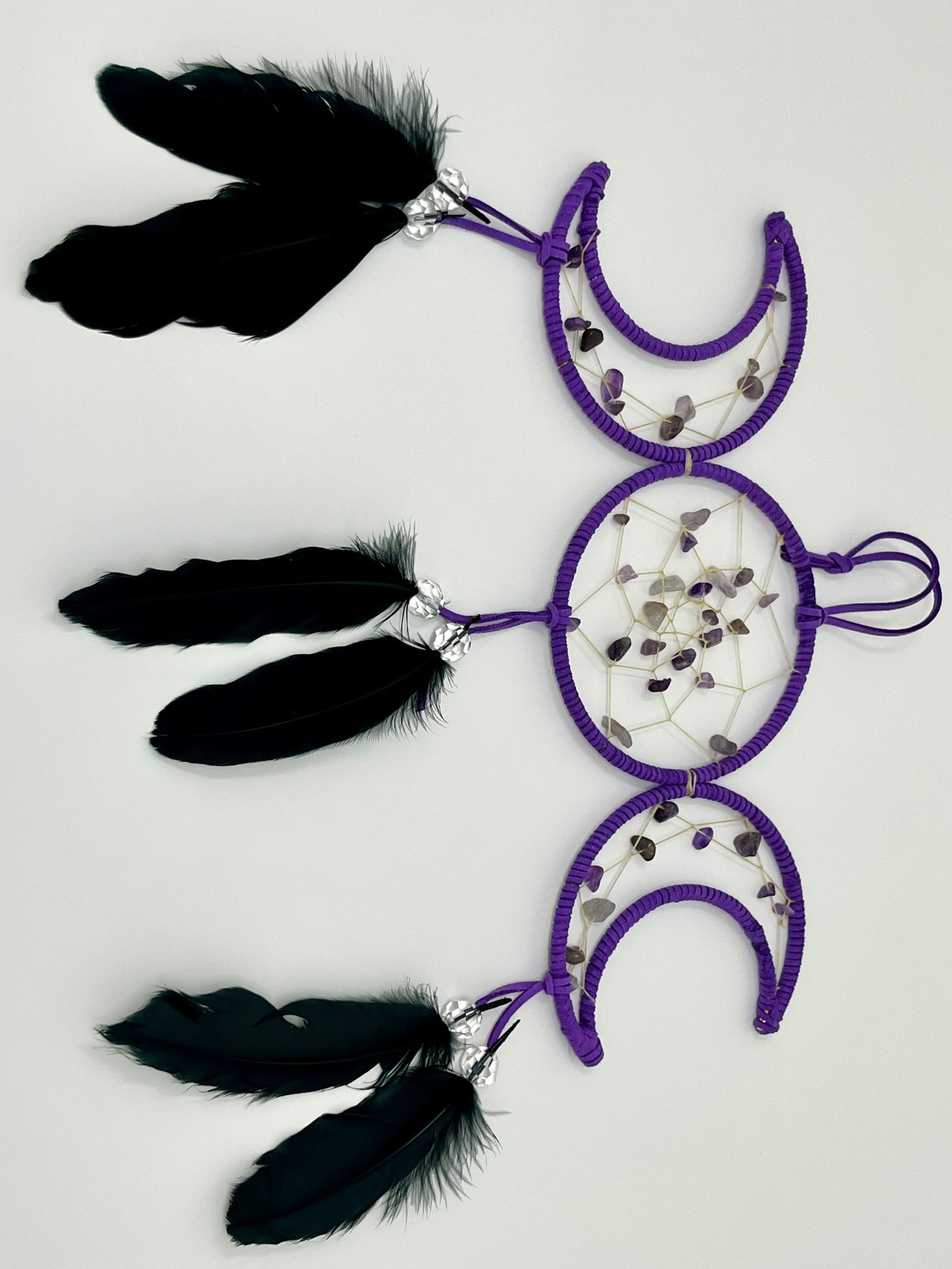 Purple Triple Moon Dream Catcher with Amethyst