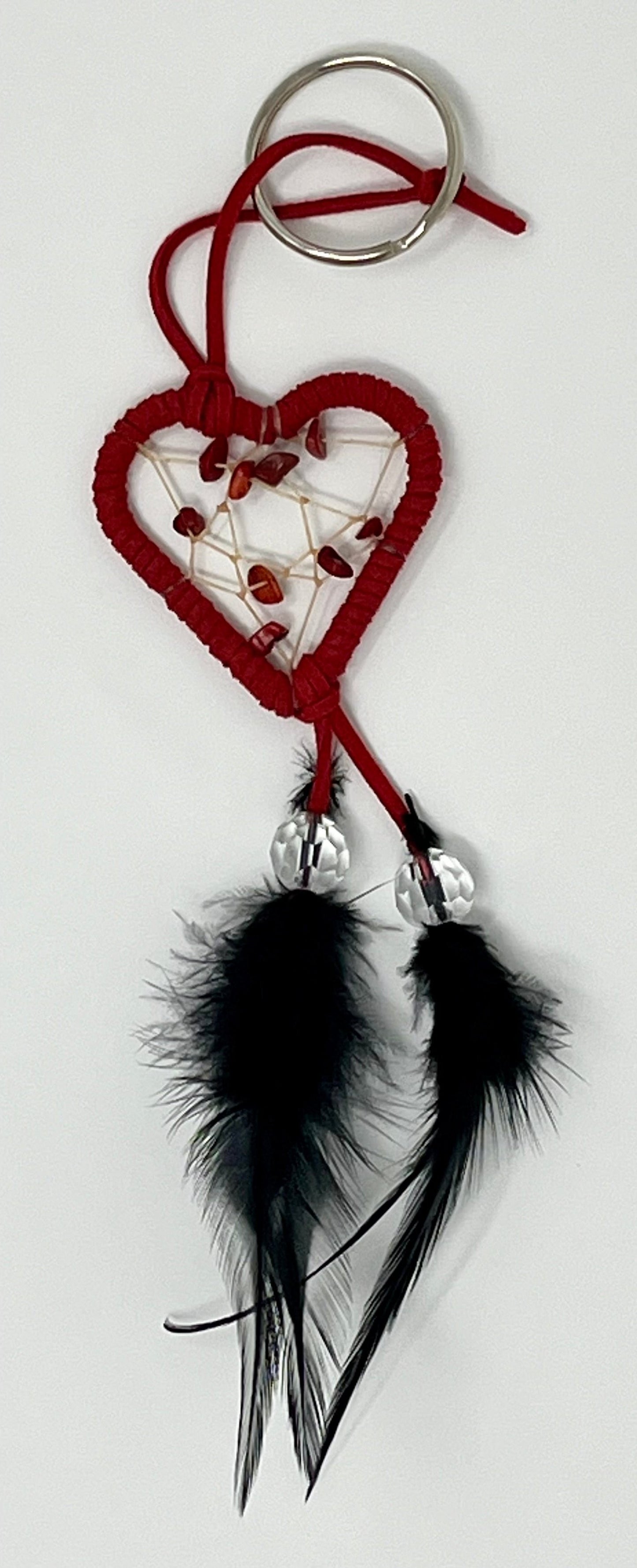 Red Coral Heart Dreamcatcher Keychain