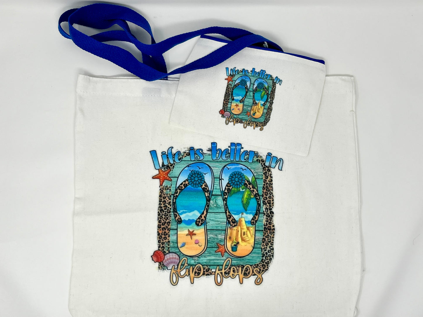 "Life is Better in Flip flops" Tote Bag and Travel Bag Set