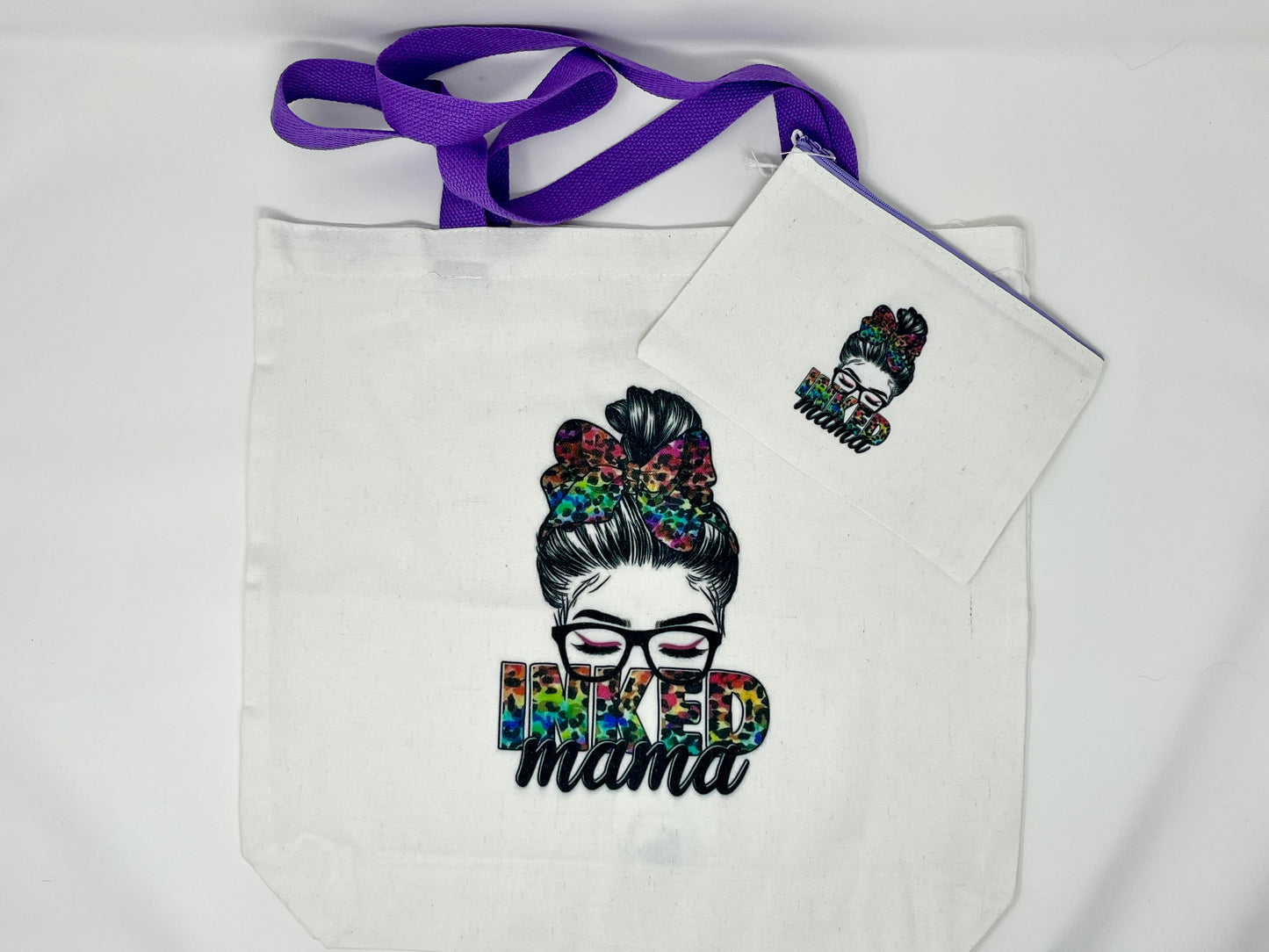 Inked Mama Rainbow Animal Print Tote Bag and Travel Bag set