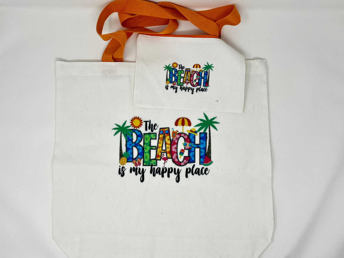 The Beach Is My Happy Place Tote Bag and Travel Bag set