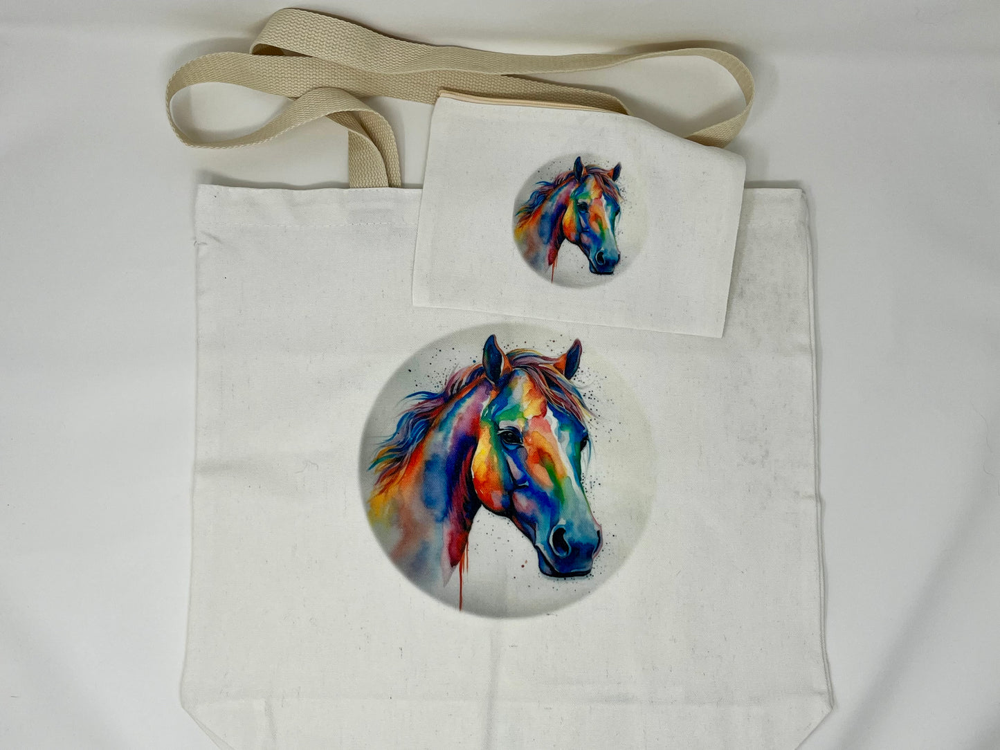Watercolor Horse Tote and Travel Bag Set