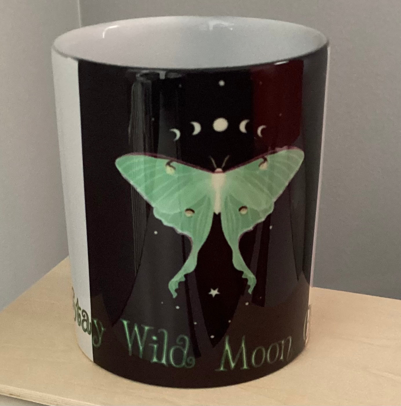 Uniquely designed 11 oz Luna Moth ceramic coffee mug