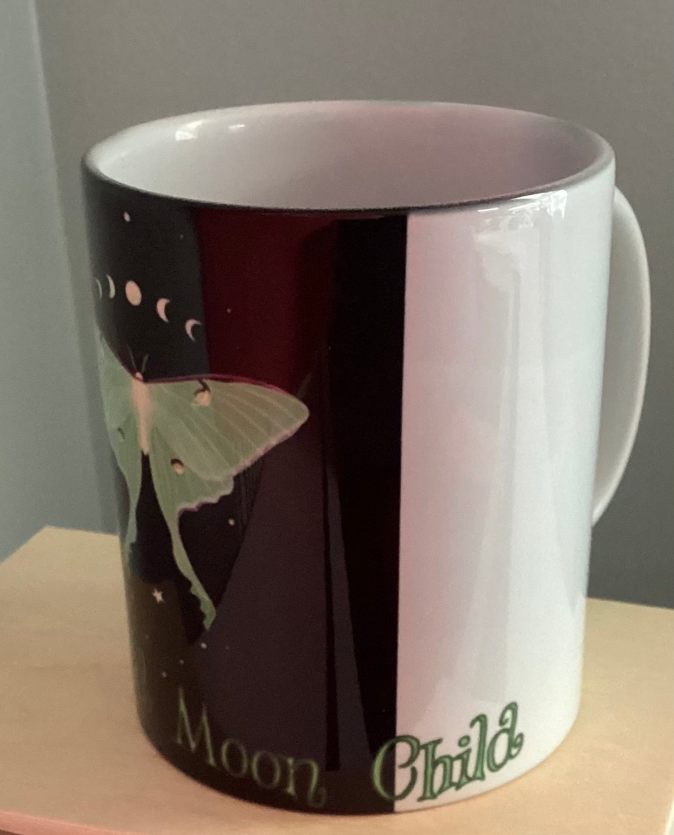 Uniquely designed 11 oz Luna Moth ceramic coffee mug