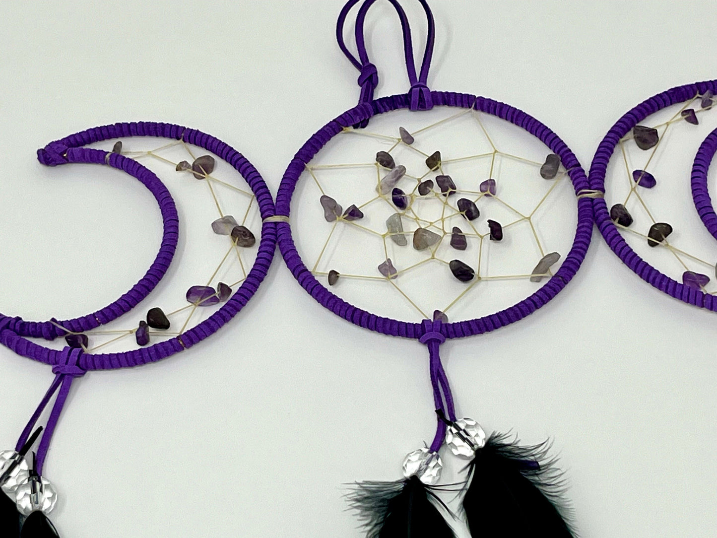 Purple Triple Moon Dream Catcher with Amethyst