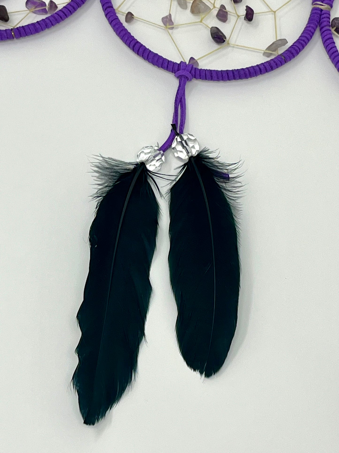 Purple Triple Moon Dream Catcher with Amethyst