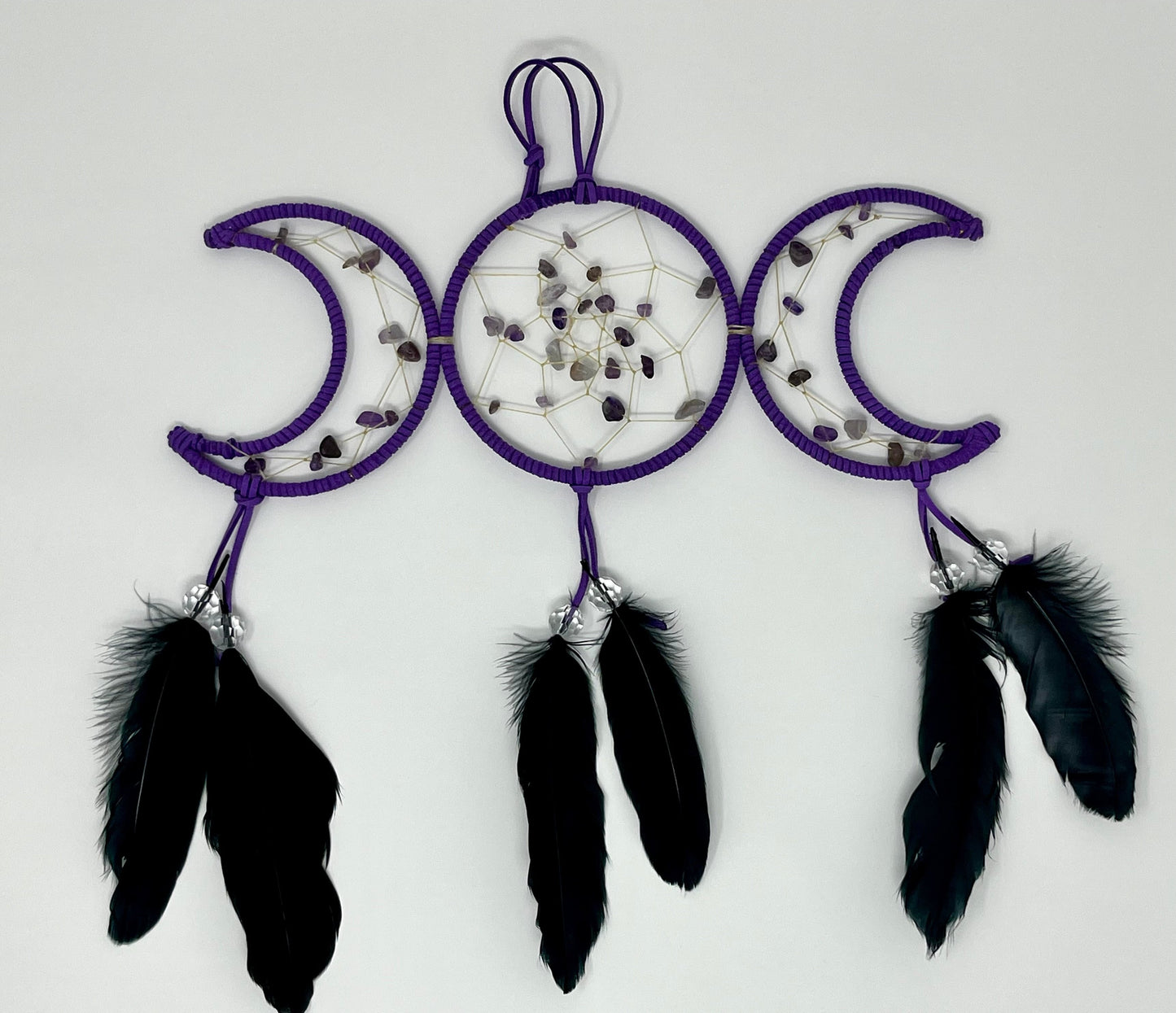 Purple Triple Moon Dream Catcher with Amethyst