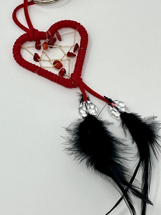 Red Coral Heart Dreamcatcher Keychain
