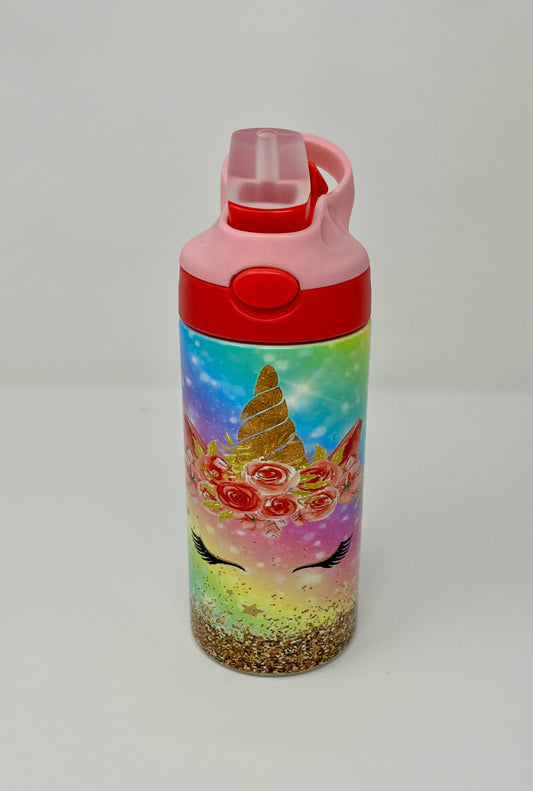Rainbow Glitter Unicorn Lashes 12oz Insulated Kids Travel Tumbler