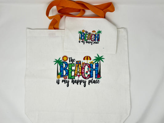 The Beach Is My Happy Place Tote Bag and Travel Bag set