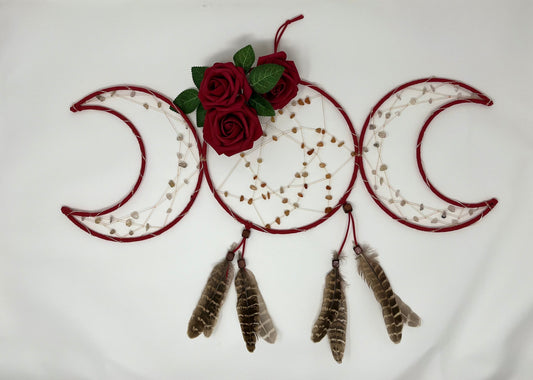 Red Rose Triple Moon Dreamcatcher