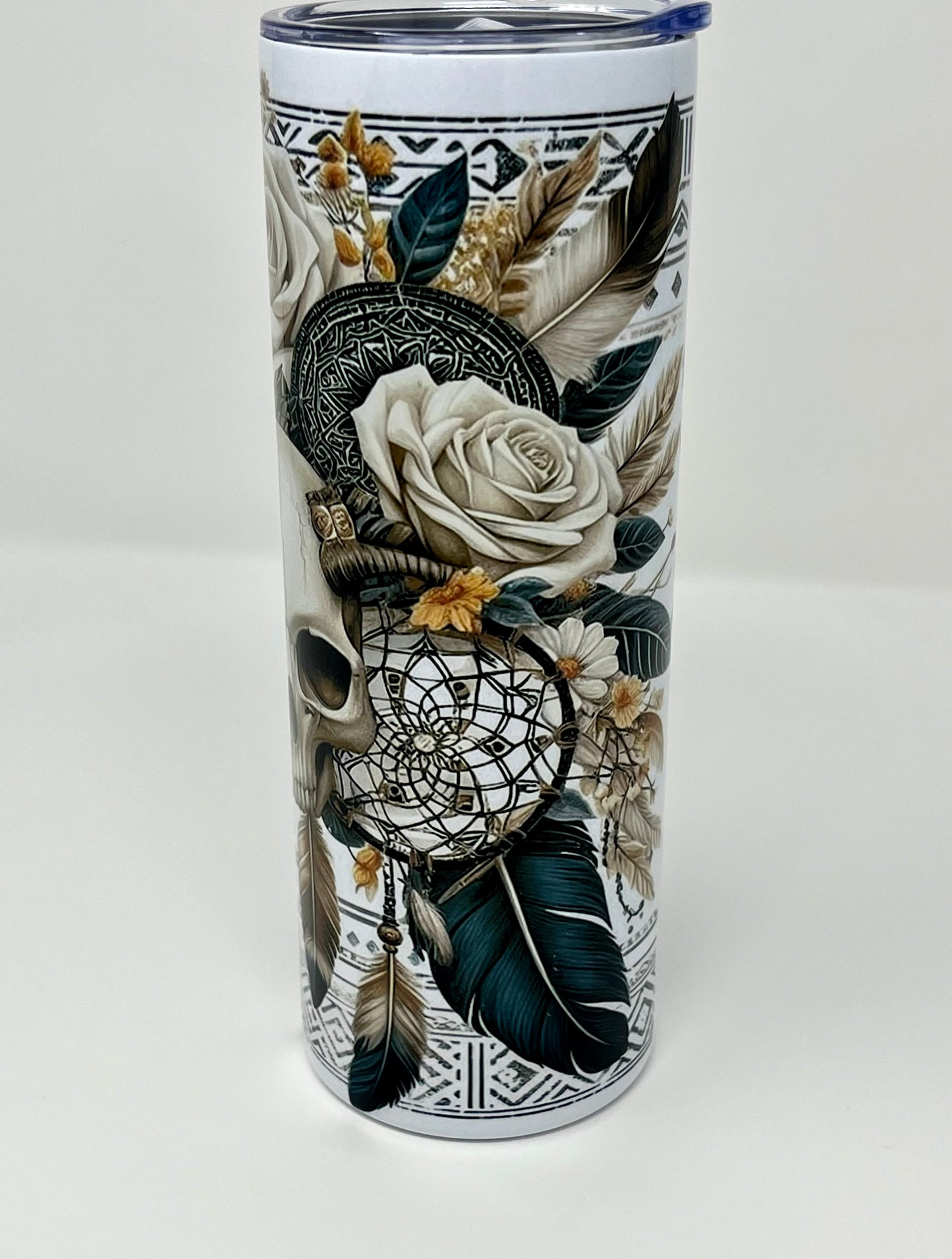 Skulls Sunflowers and Dreams 20oz Skinny Tumbler