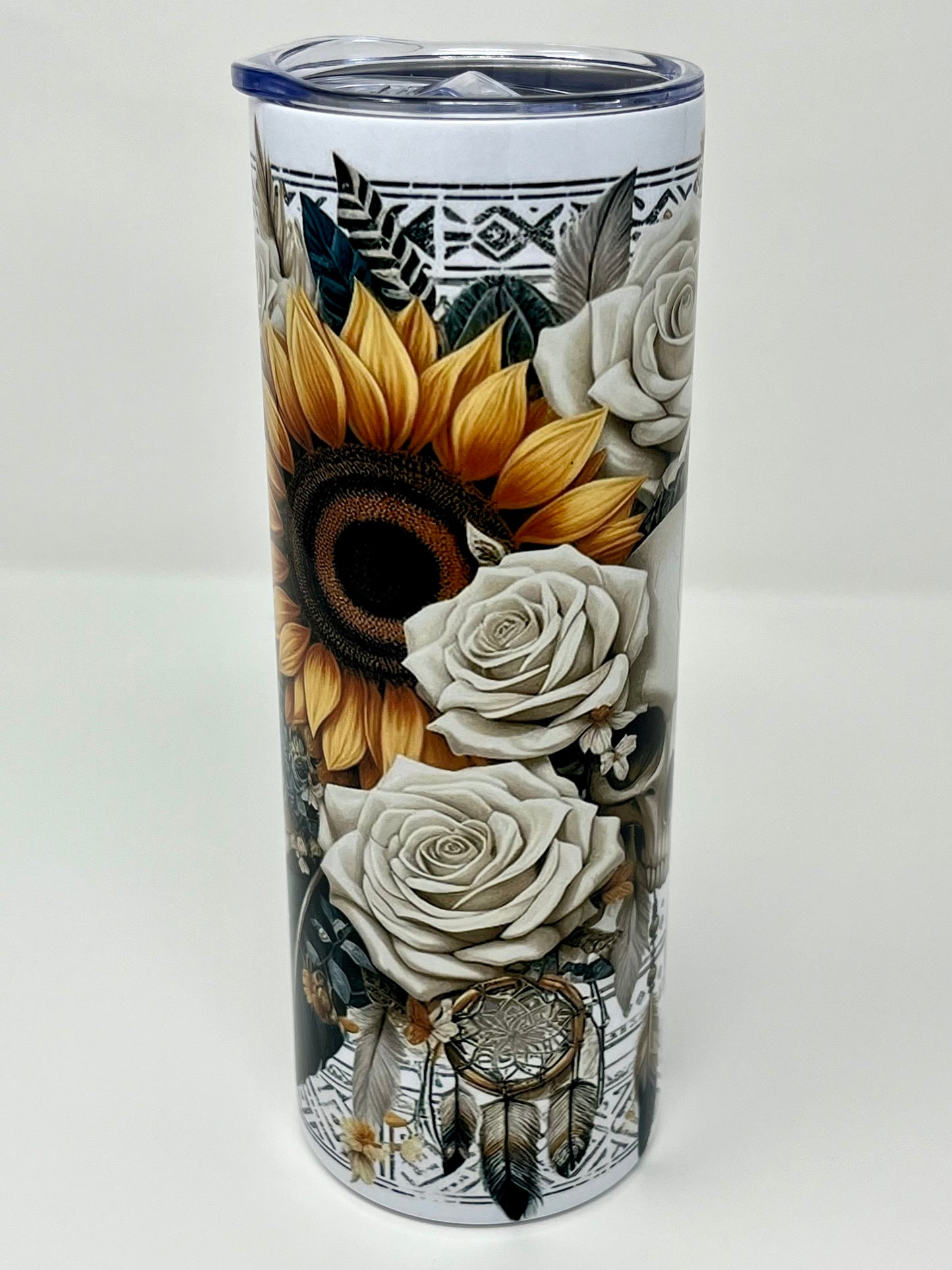 Skulls Sunflowers and Dreams 20oz Skinny Tumbler