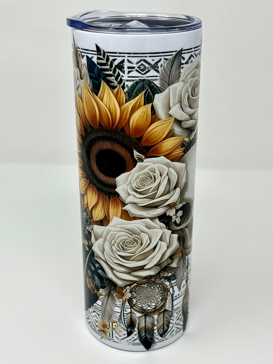 Skulls Sunflowers and Dreams 20oz Skinny Tumbler
